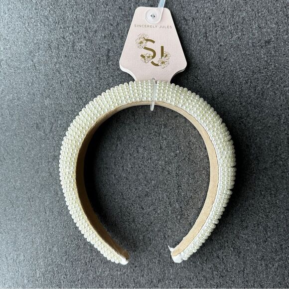 NWT Sincerely Jules Cream Off-White Faux Pearl Puffed Chunky Headband - Picture 3 of 15